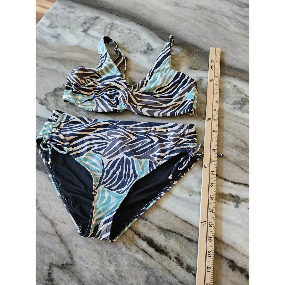 Sunseeker Australia Bikini Set 34D Top US 6 High Waist Bottom Zebra Print Blue